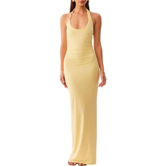 SNDYS Lexi Beaded Twist Halter Neck Maxi Dress in Panna Cotta at Nordstrom, Size X-Small