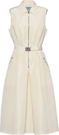 Prada belted faille midi dress - women - Silk - 38S - White