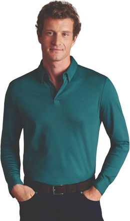 CHARLES TYRWHITT Plain Long Sleeve Jersey Polo in Teal Green at Nordstrom, Size Xx-Large