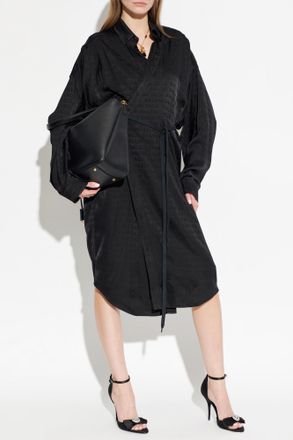 Balenciaga Silk Dress With Belt, Womens, Blue