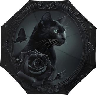 Generic Black Cat Gothic Goth Umbrella Travel Umbrella Windproof Automatic Umbrellas Compact Folding Umbrella for Men Women Manual