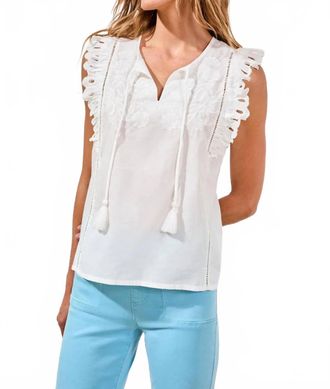 Tribal Cap Frill Sleeve Poplin Blouse In Oceanpearl