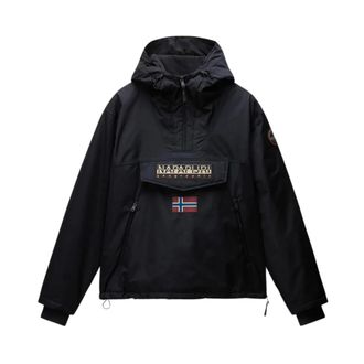 Napapijri Jassen, Heren, Zwart, M, Polyester, Zwarte Rainforest Anorak met Dubbele Rits