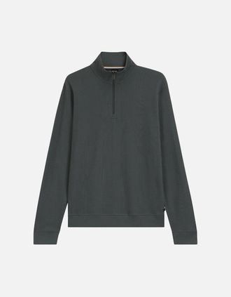 HUGO BOSS Mens BOSS Structure 1/4 Zip, Open Green - Black - Size: 44