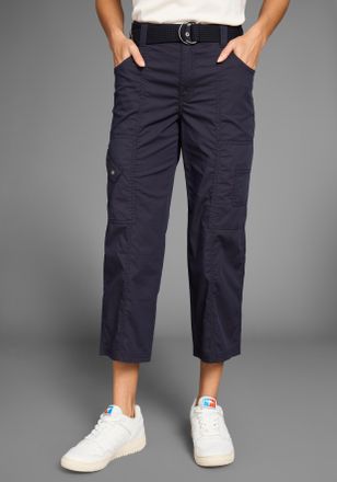 Kangaroos Caprihose KANGAROOS, Damen, Gr. 34, N-Gr, blau (dunkel marine), Web, Obermaterial: 50% Baumwolle, 46% Polyamid, 4% Elasthan, kontrastfarbene Details, 