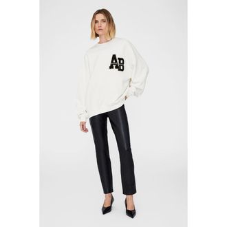 Anine Bing Miles Oversized Sweatshirt Letterman in Off White at Nordstrom, Size Xx-Small
