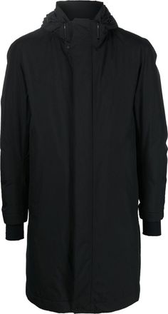 Herno hooded longline padded coat - men - Polytetrafluoroethylene (PTFE)/Polyester/Polyamide/Polyamide/Goose Down/Elastane - 52 - Black