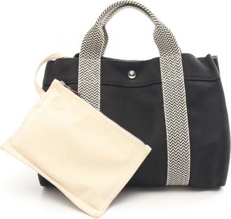 Herm&egrave;s Black Ivory Canvas Handbag Tote Bag (Pre-Owned)