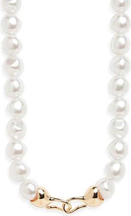 Open Edit Faux Pearl Necklace in White- Gold at Nordstrom