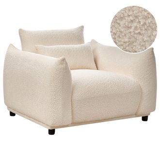 Beliani Sill&oacute;n Sal&oacute;n Bajo Con Coj&iacute;n Patas Negras Tapicer&iacute;a Boucl&eacute; Blanco Jamsa