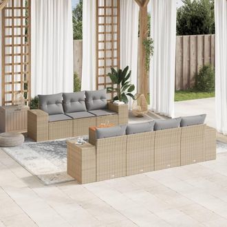vidaXL Vidaxl - Juego De Sof&aacute;s De Jard&iacute;n Con Cojines Beige 8 Pzas Rat&aacute;n Pe