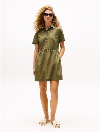 Tommy Hilfiger Womens Short-Sleeve Gold-Button Dress - Green - XL