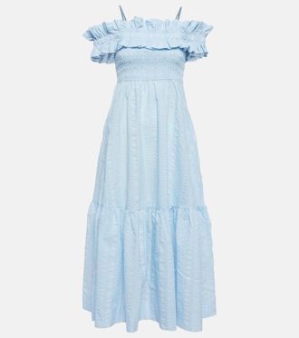 Ganni Ruched off-shoulder maxi dress