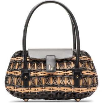 Frances Valentine Tweety Basket Wicker & Leather Handbag in Black/Toast at Nordstrom