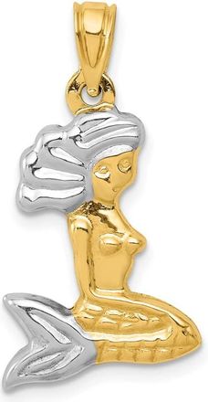 Diamond2Deal 14k Yellow Gold with White Rhodium 3-D Mermaid Pendant