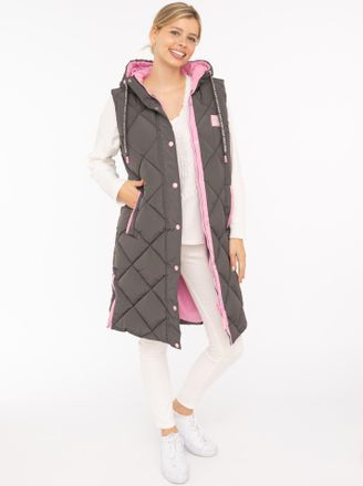 Zwillingsherz Steppweste ZWILLINGSHERZ Love Print, Damen, Gr. XL, grau (dunkelgrau), Steppware, Obermaterial: 100% Polyester, Basic knielang, ohne Ausschnitt, Weste