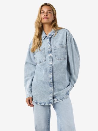 Noisy May Jeansbluse NOISY MAY NMALVA L/S DENIM SHACKET AZ352LB NOOS, Damen, Gr. XL, blau (light blau denim), Denim/Jeans, Obermaterial: 100% Baumwolle, unifarb