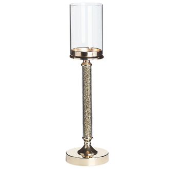 Beliani Portavelas De Metal Dorado Pantalla De Cristal 48 Cm Centro De Mesa Decoraci&oacute;n Glamour Abbeville