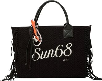 Sun 68 Fringes Cali Midi Bag Knit - Bags - Mujer - Negro - ONE SIZE
