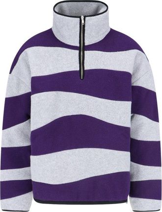 BONSAI Turtleneck Sweater In Grey Fleece Purple Striped Pattern