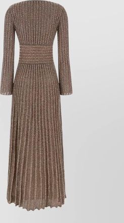Missoni metallic fine-knit pleated v-neck long-sleeve maxi dress