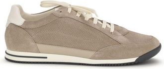 Brunello Cucinelli Beige Calf Leather Bos Taurus Low Top Mens Sneakers