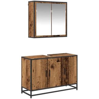 vidaXL Juego de muebles de baño con estante 2 pcs Madera Vieja vidaXL