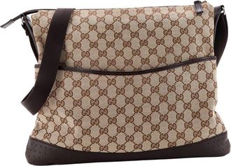 Gucci Brown Gg Canvas & Perforated Leather Zip Messenger Bag Large (Authentic Pre-Loved)