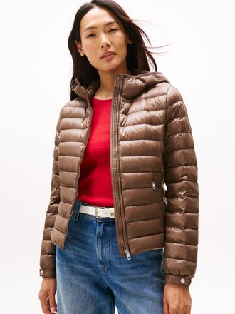 Tommy Hilfiger Steppjacke TOMMY HILFIGER UL DOWN REG HOODED JACKET, Damen, Gr. L (40), braun (hot coco), Web, Obermaterial: 100% Polyamid, unifarben, regular fit, ho