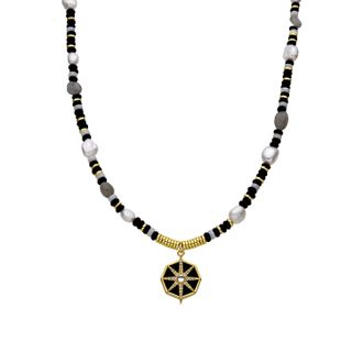 Luxenter ketting gemaakt van 925 sterling zilver en onyx, afgewerkt in 18 karaat goud - Nanys