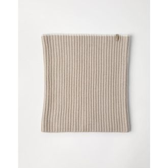 Brunello Cucinelli Womens Light Brown Ribbed Wool Neck Warmer