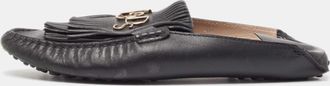 Tod's Tods Black Leather Gommino Tassel Trim Mules