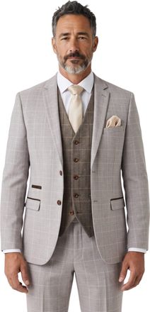 PAUL ANDREW Mens Light Beige Check 3 Piece Suit with Brown Tweed Waistcoat