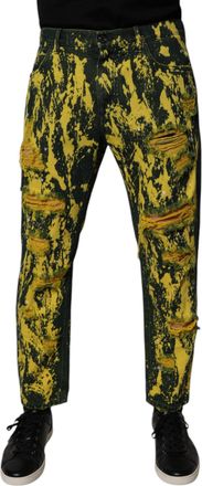 Dolce & Gabbana Black Yellow Tie Dye Tattered Skinny Men Denim Jeans Cotton Clothing
