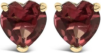 House of Brilliance 14K Yellow Gold 5MM Heart Cut Garnet Solitaire Stud Earrings