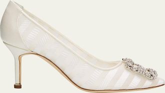 Manolo Blahnik 70mm Hangisila Organza Jewel-Buckle Pumps