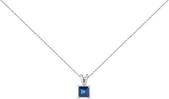 House of Brilliance 14K Gold 5x5 MM Square Shaped Gemstone Solitaire Pendant Necklace in Blue Sapphire | White at Nordstrom