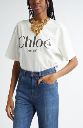 Chlo&eacute; Oversize Logo Graphic T-Shirt in White at Nordstrom, Size Small