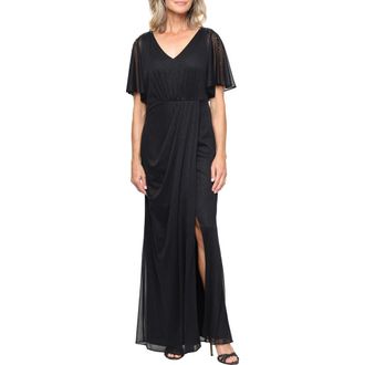 S.L. Fashions Beaded Glitter Mesh Gown in Black at Nordstrom, Size 16