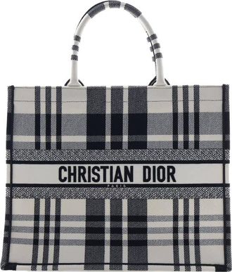 Dior Pre-owned Dior Large Embroidered Canvas Check n Dior Book Tote 50-MA-0232