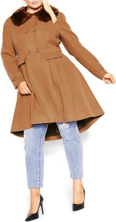City Chic Grandiose Coat with Faux Fur Collar in Sand at Nordstrom, Size Xxs