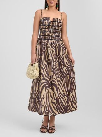 Rachel Roy Zerra Smocked Corset Maxi Dress in Brown Abstract at Nordstrom, Size 12