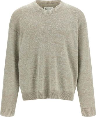 Maison Margiela V-neck Knitwear, male, Beige, XL, V-neck Jumper
