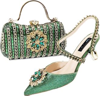 Generic Womens Shoes and Bag Set Sparkly Rhinestone Flower Evening Handbag Shiny Elegant Bridal Heeled Shoes