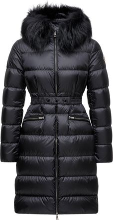 Moncler Moncler Boedic Hooded Shearling-trimmed Long Down Jacket, Women, Black, Size: 00