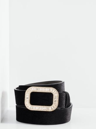 Talbots Rhinestone Buckle Velvet Belt - Black - Medium Talbots