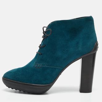 Tod's Tods Blue Suede Lace Up Ankle Length Boots