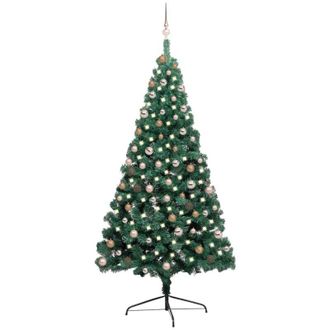 vidaXL Medio &Aacute;rbol De Navidad Con Luces Y Bolas Verde 210 Cm Vidaxl