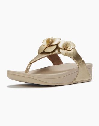 FitFlop Womens Fitflop Lulu Flower Toe-Post Polyurethane Womens Platino Sandals - Gold - Size: 7
