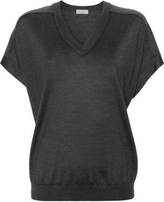 Brunello Cucinelli Charcoal Wool Silk Shirt, Size X-Large